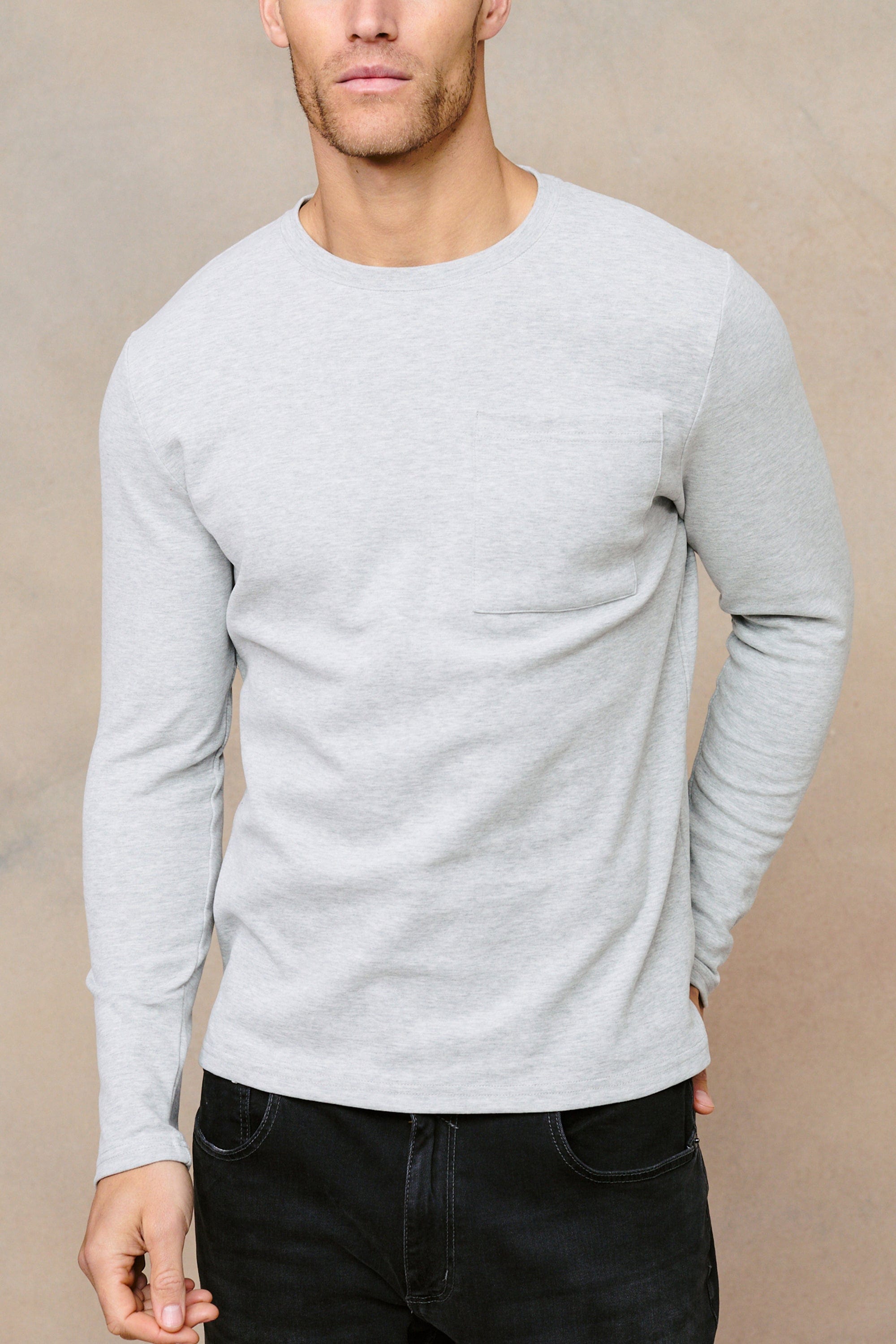 Tyler Long Sleeve Pocket  T-Shirt - Grey Marl