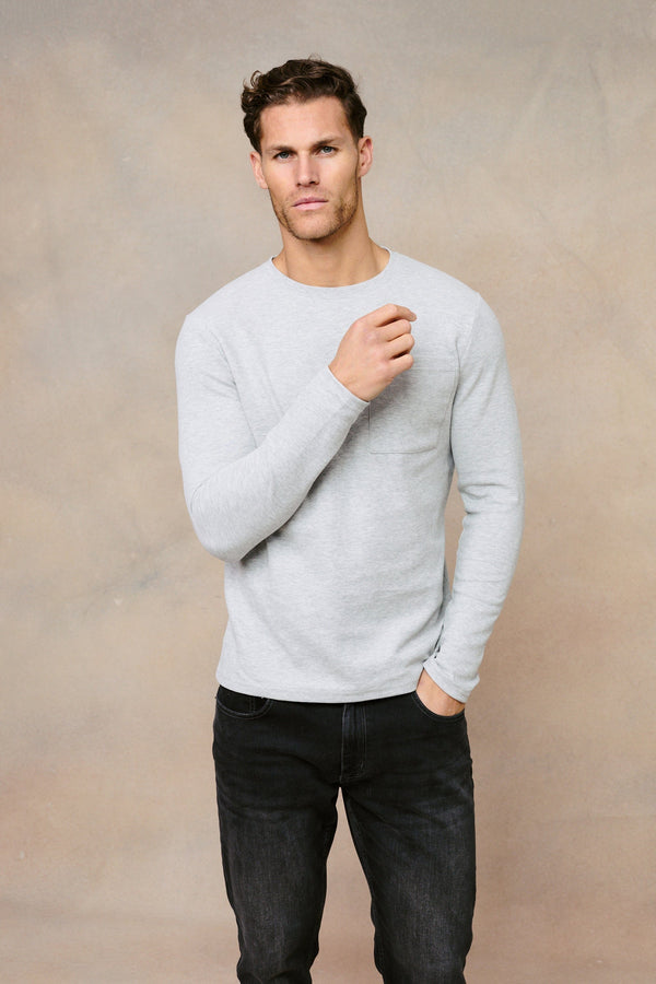 Tyler Long Sleeve Pocket  T-Shirt - Grey Marl
