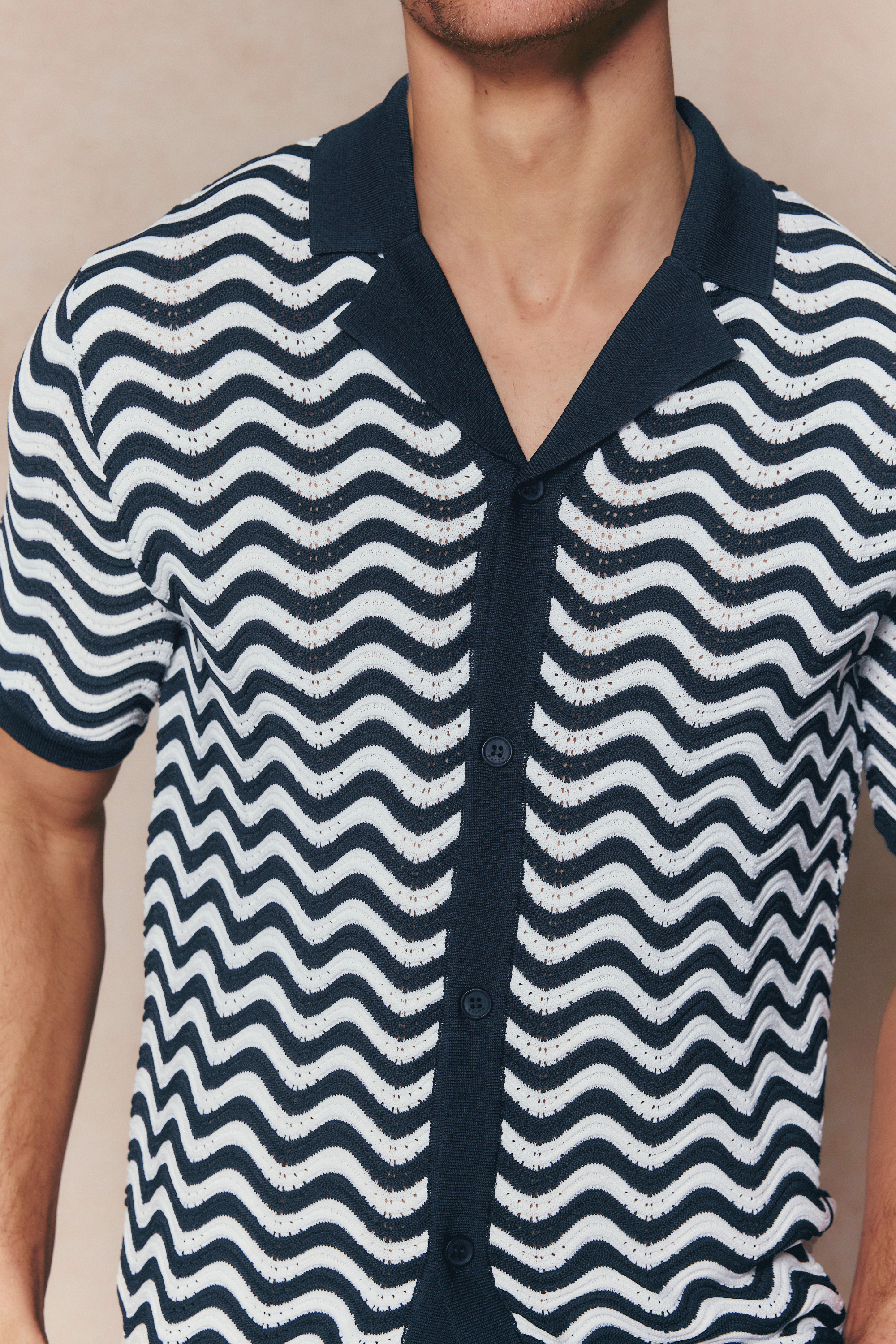 Serenita Knitted Shirt - Ecru/Navy