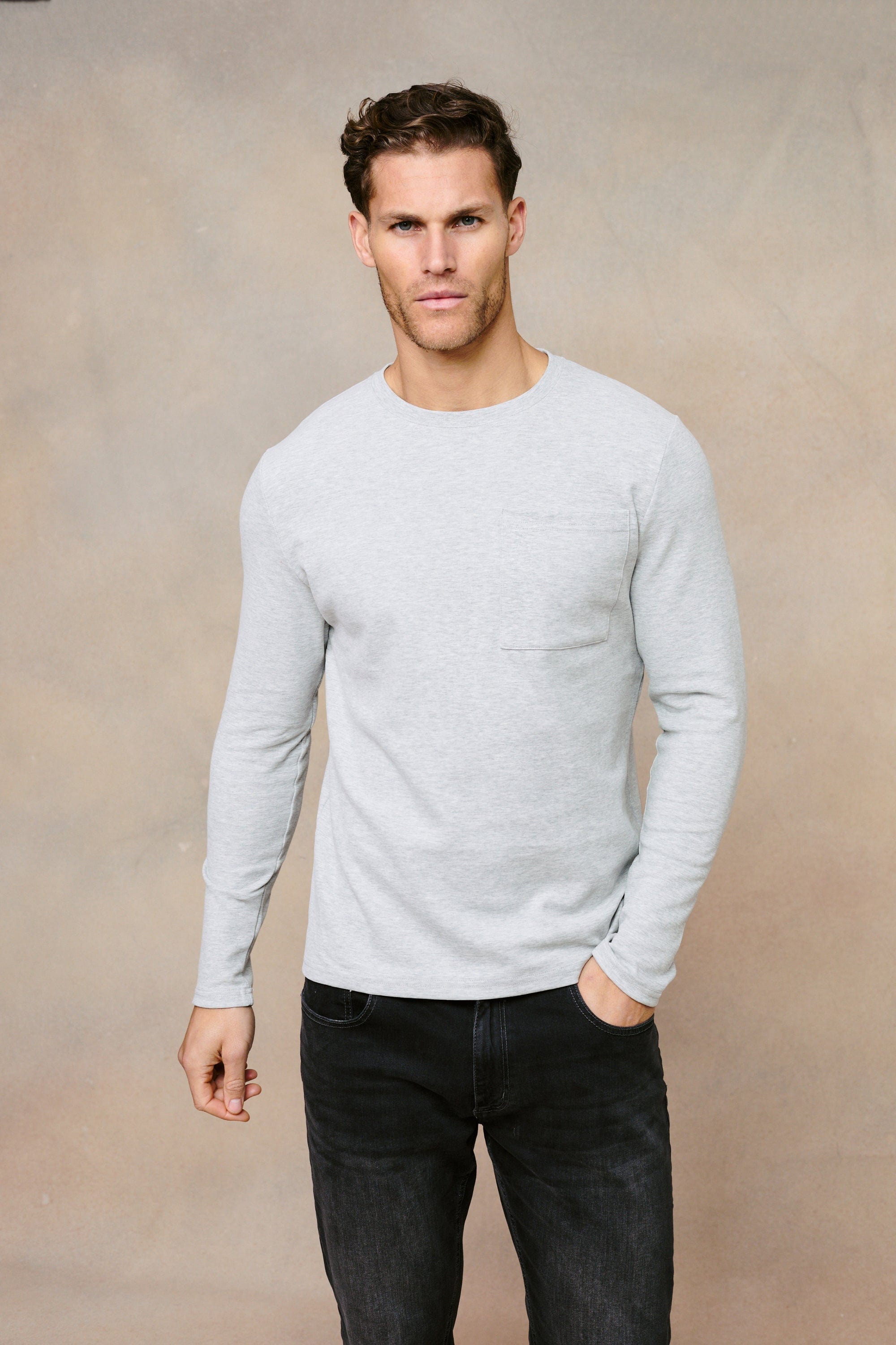 Tyler Long Sleeve Pocket  T-Shirt - Grey Marl