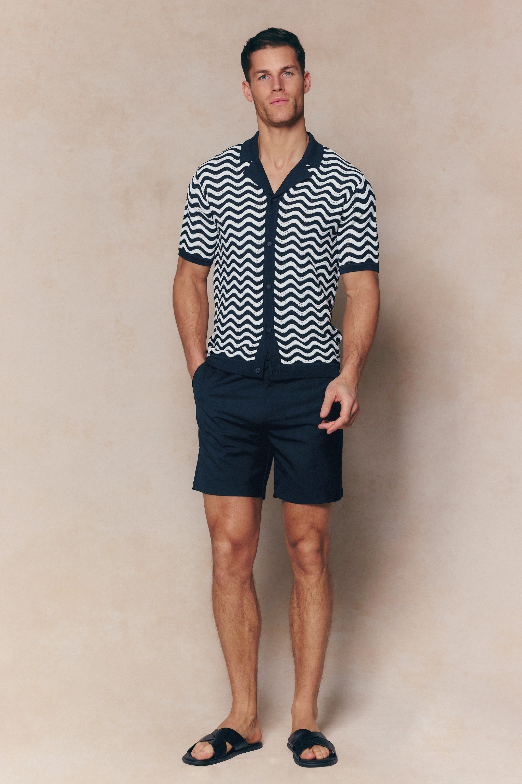 Serenita Knitted Shirt - Ecru/Navy