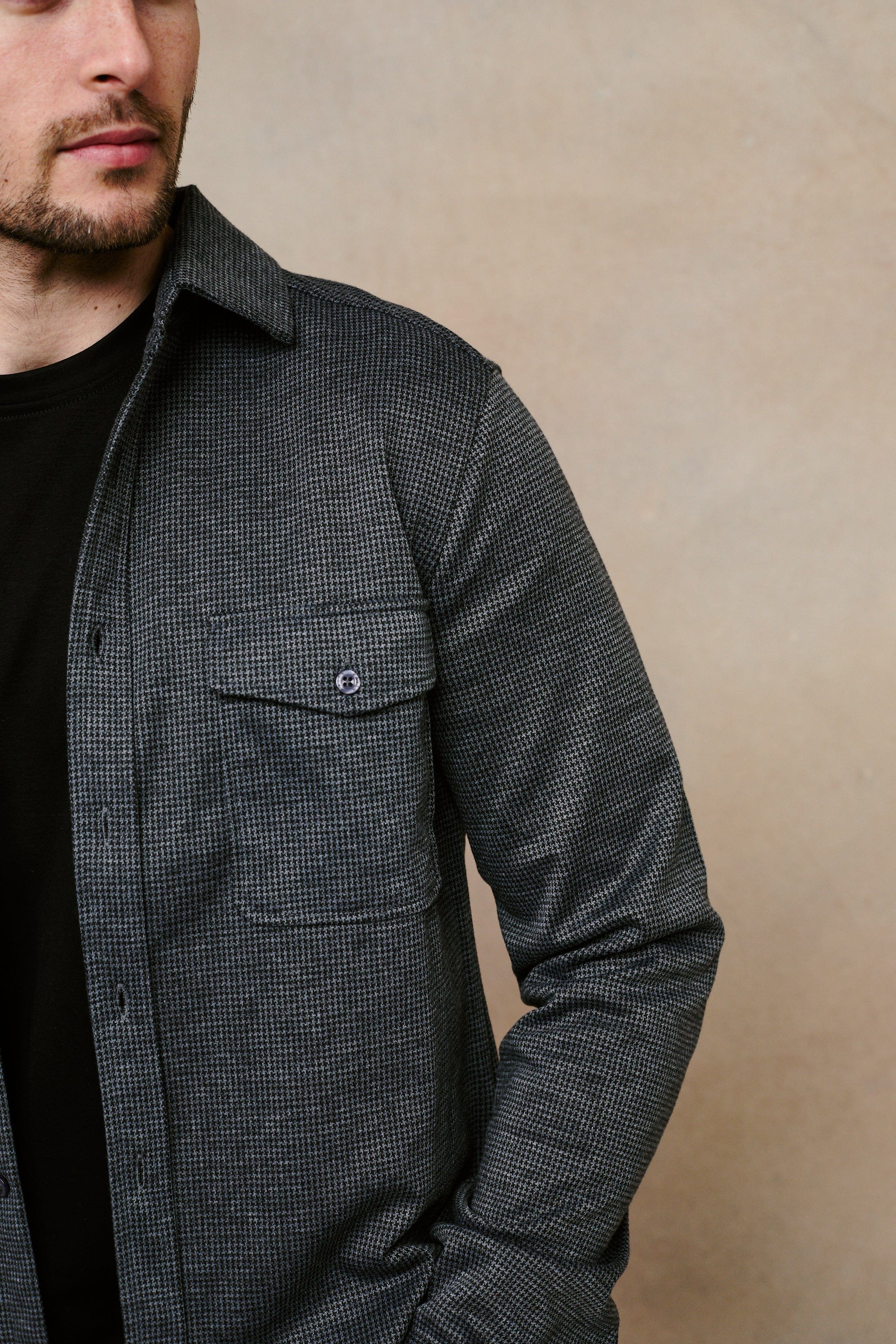 Joseph Dogtooth Overshirt - Black/Grey