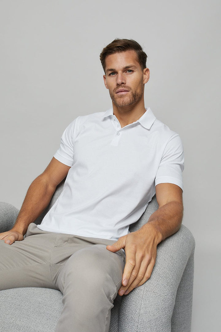 Luxe Mercerised Button Polo Shirt - White