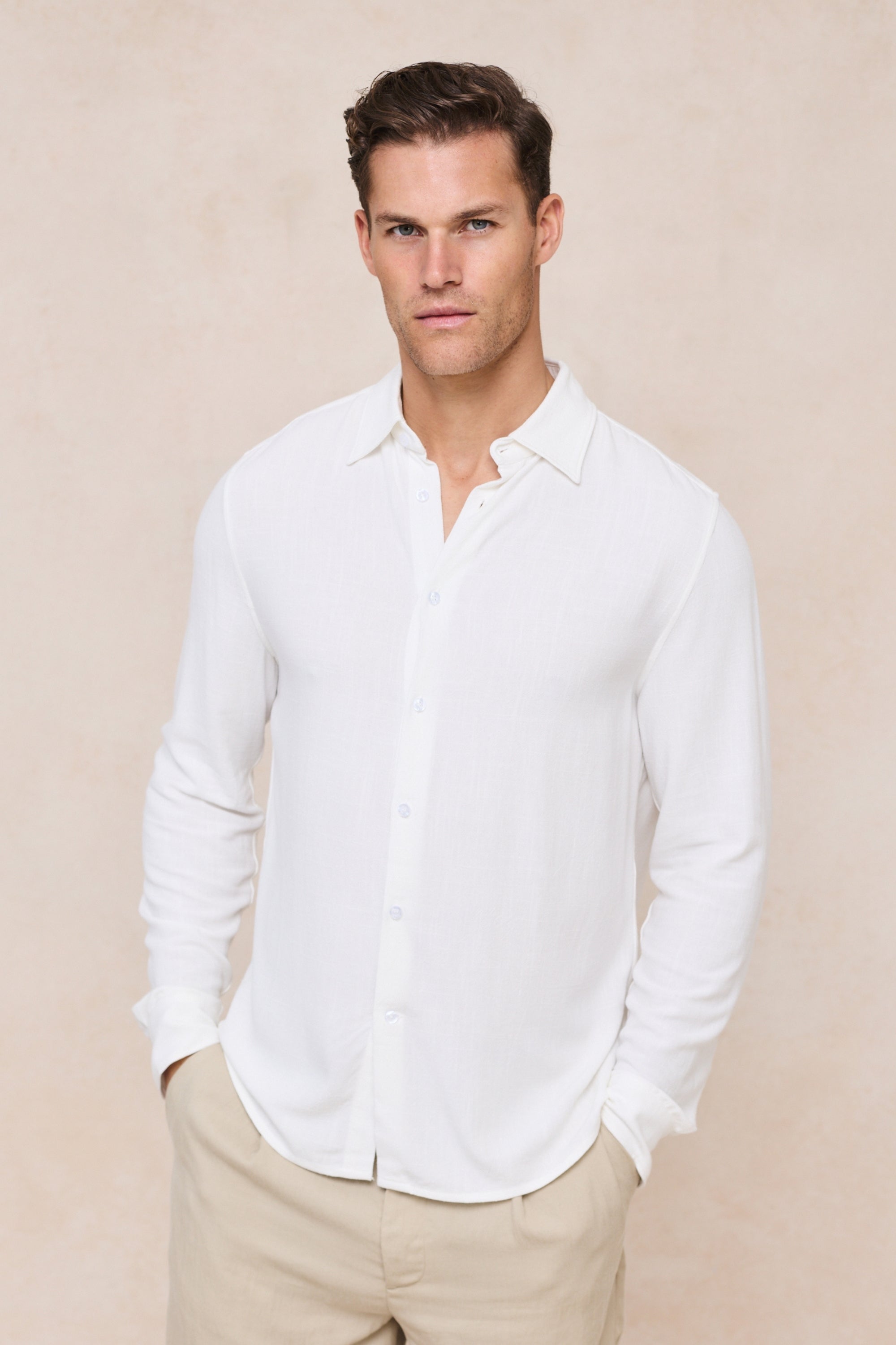 Cami Linen Classic Collar Shirt - Ecru