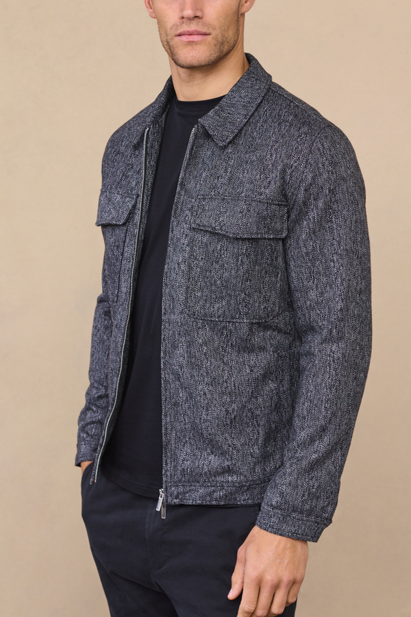 Carter Herringbone Wool Harrington Jacket - Black