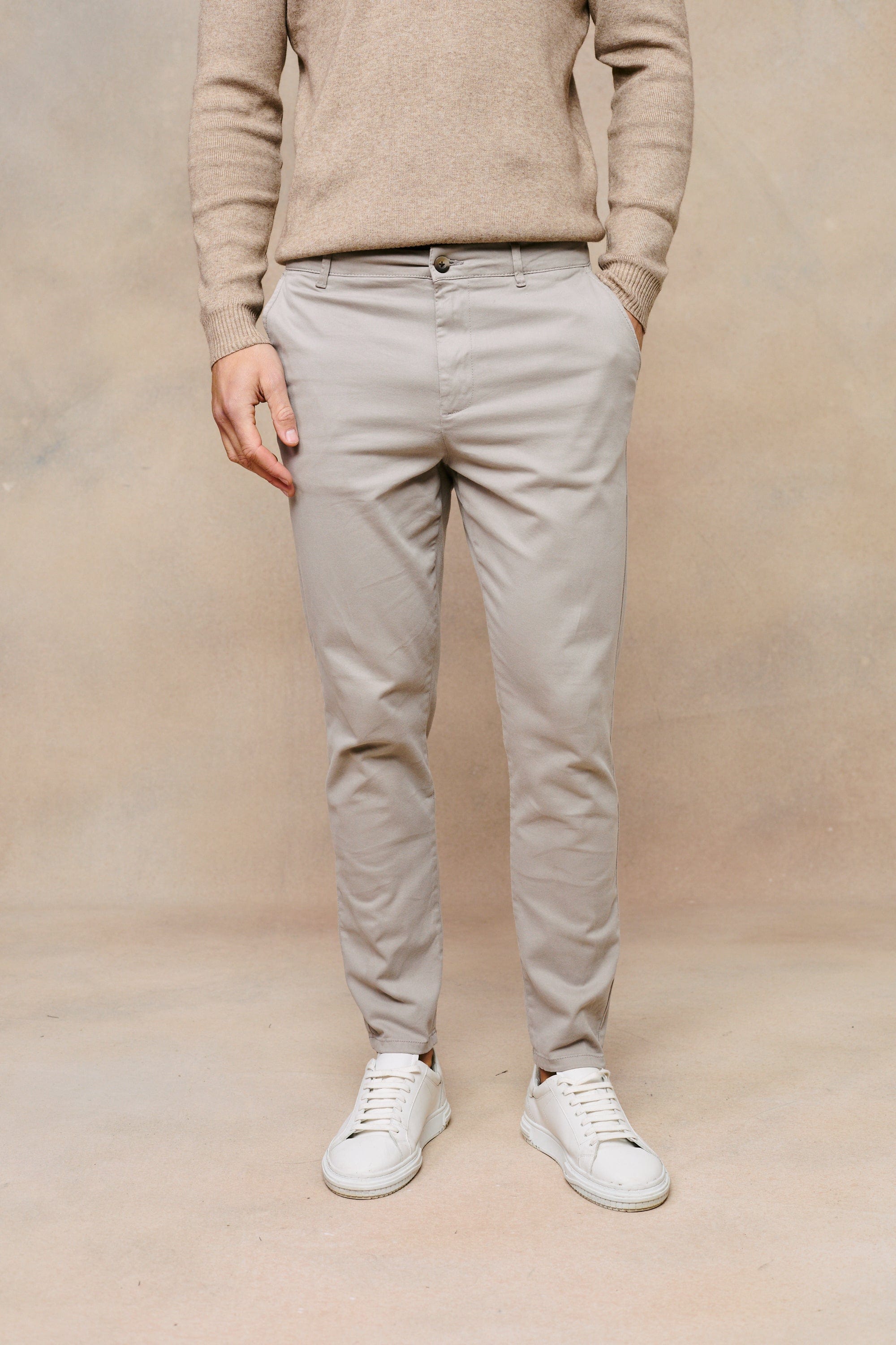 Lucas Tapered Leg Stretch Twill Chino - Greige