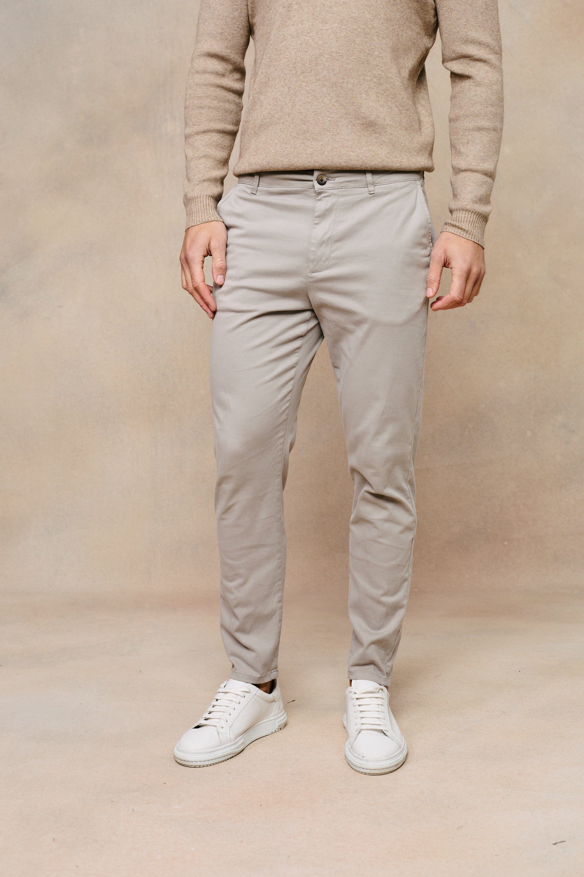 Lucas Tapered Leg Stretch Twill Chino - Greige