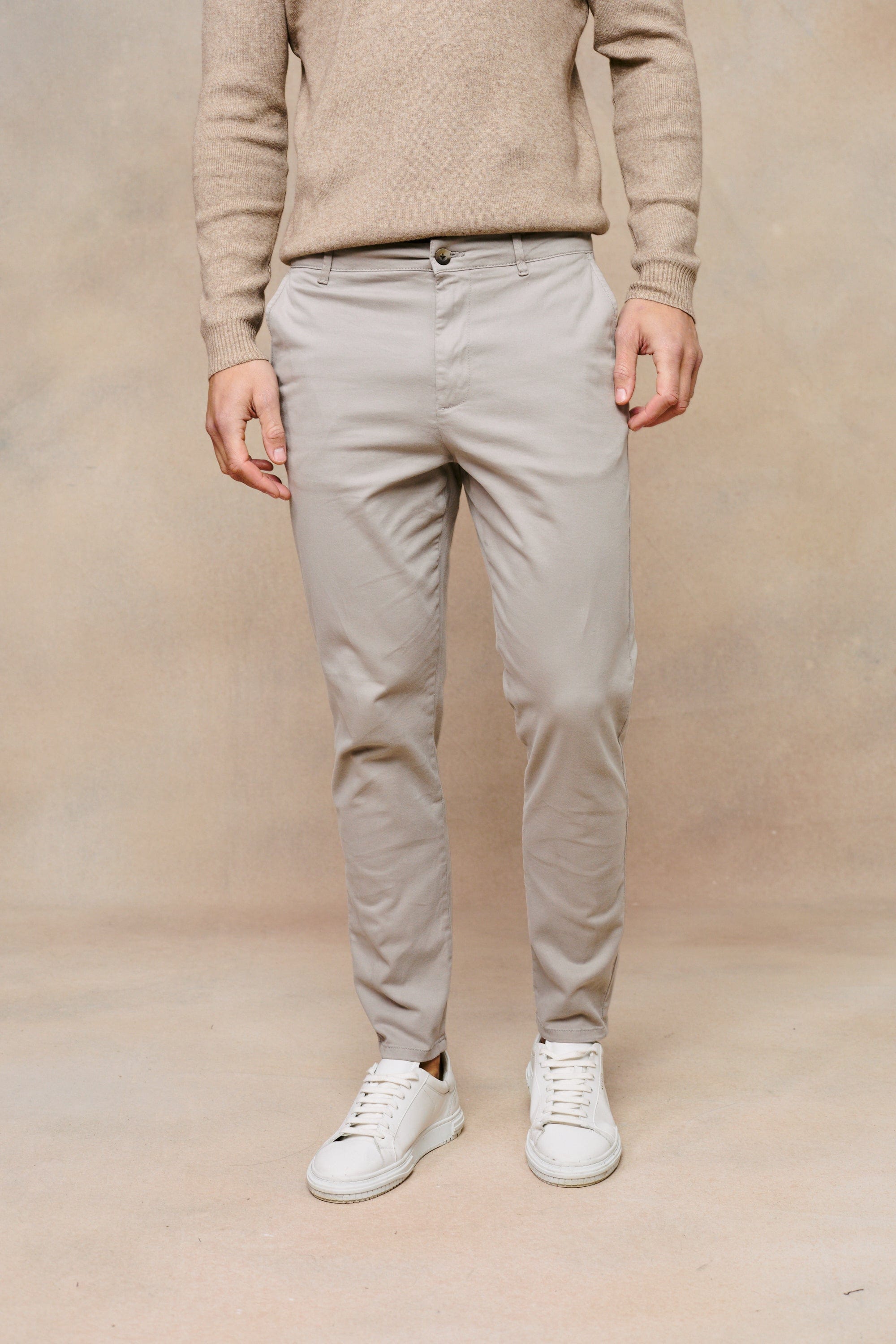 Lucas Tapered Leg Stretch Twill Chino - Greige