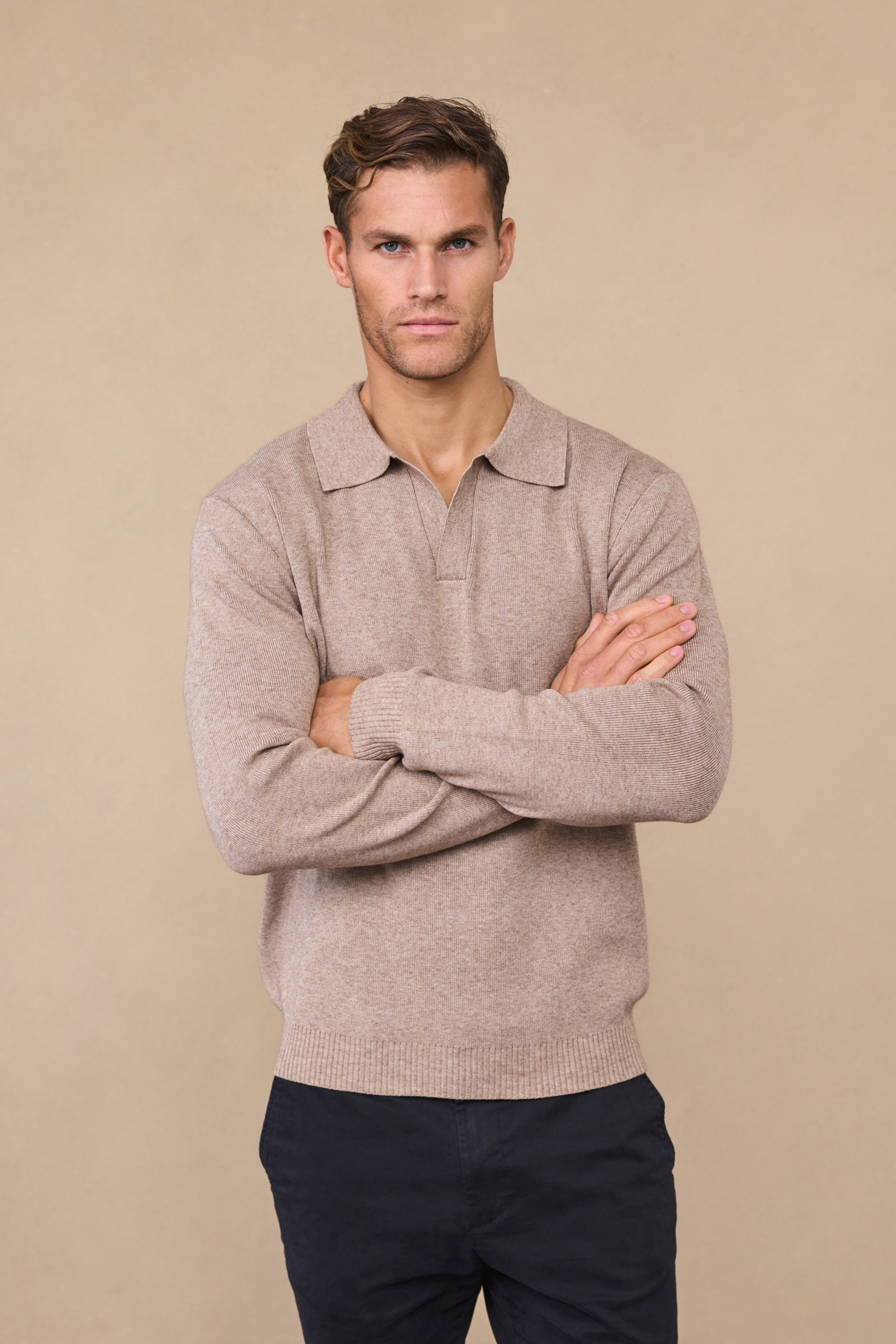 Lennon Open Collar Polo - Biscuit Beige