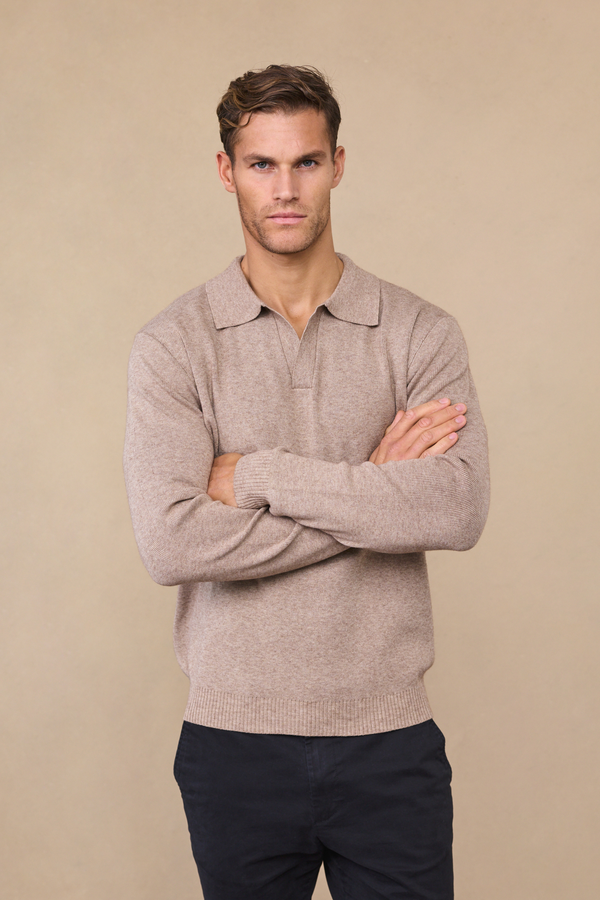 Lennon Open Collar Polo - Biscuit Beige