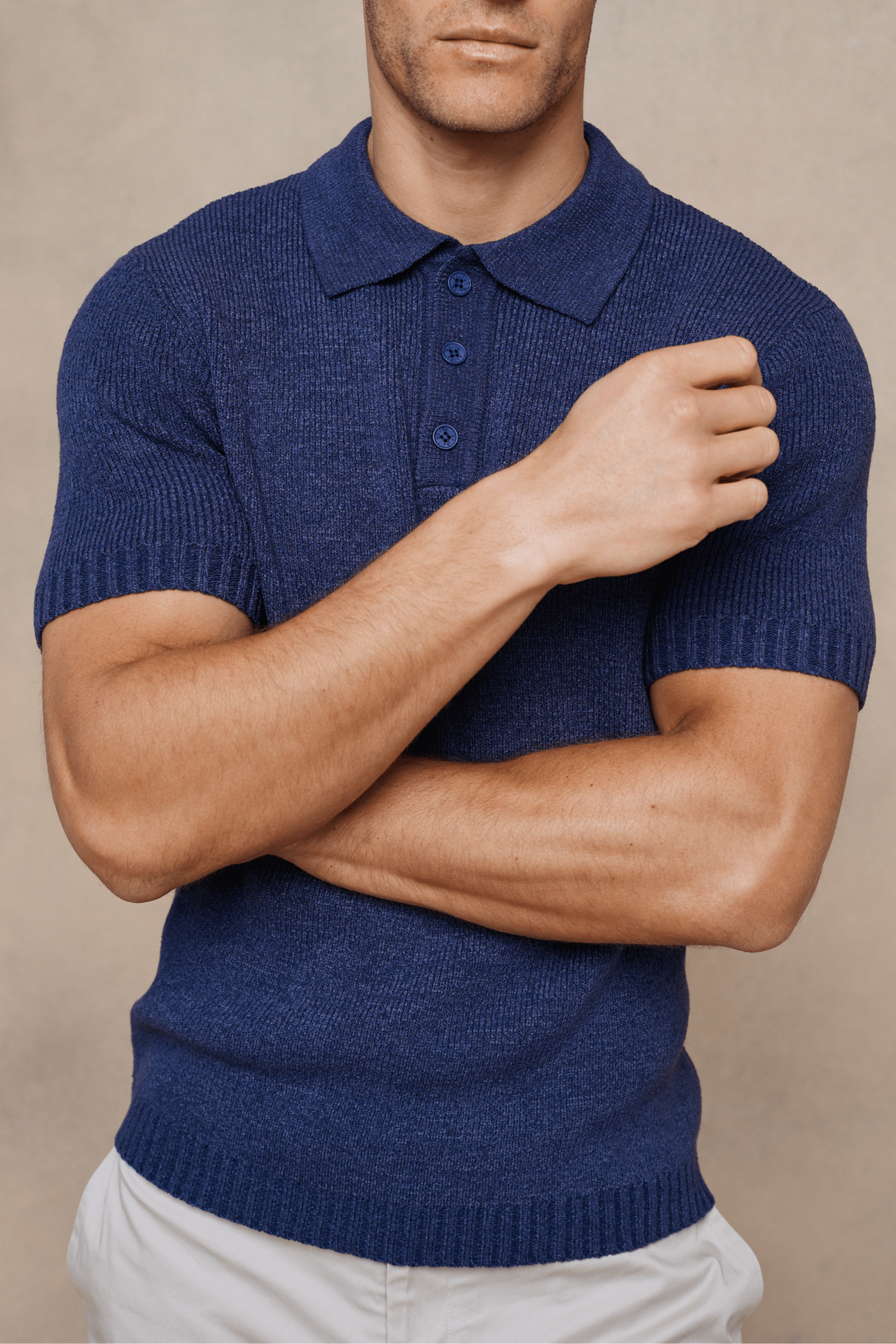 Sorelle Short Sleeve Rib Knit Polo - Navy