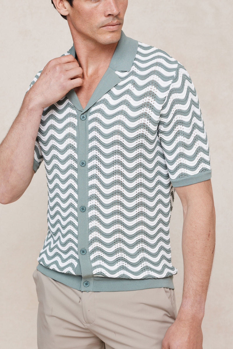 Serenita Knitted Shirt - Sage/White