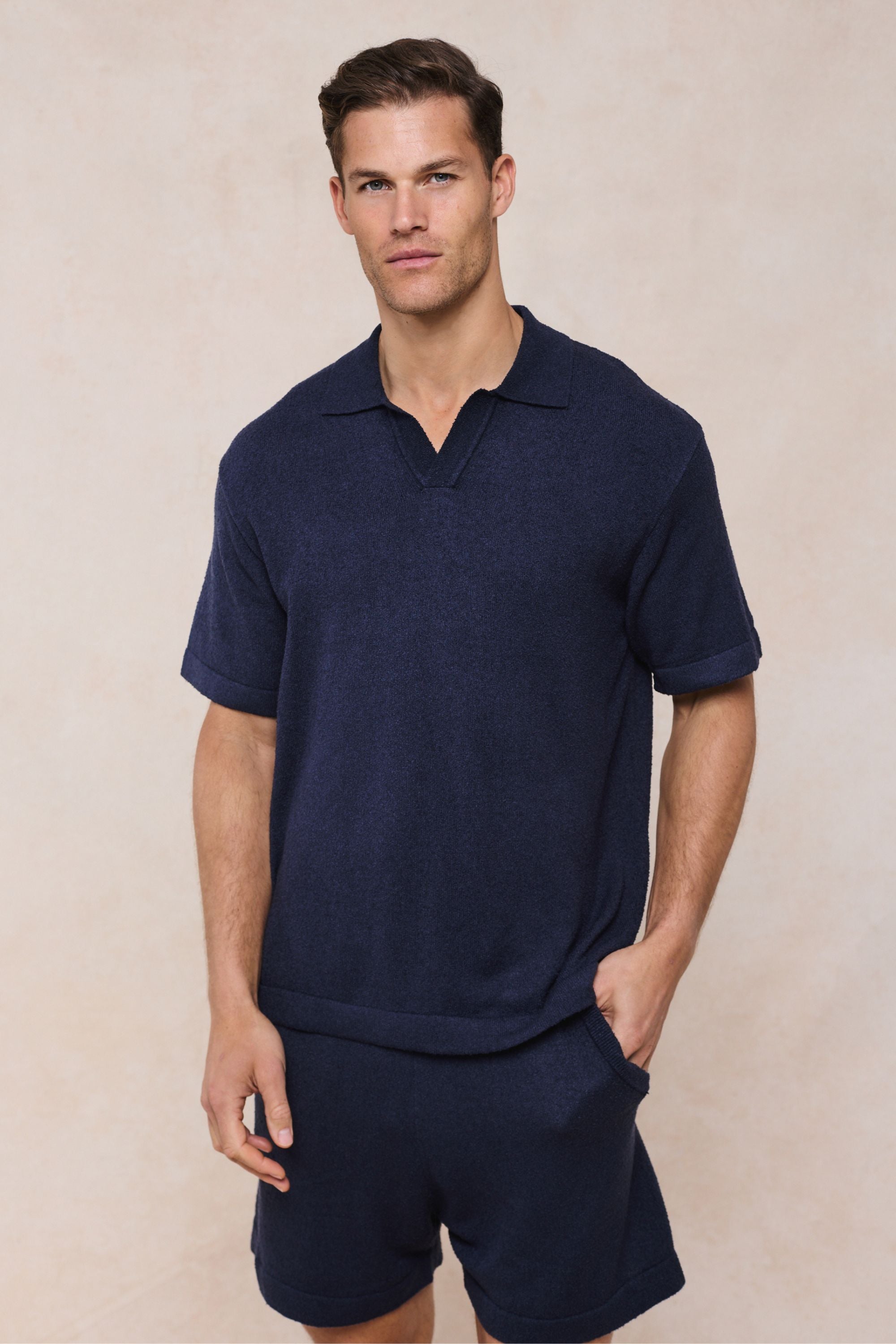 Miguel Boucle Polo Shirt - Navy
