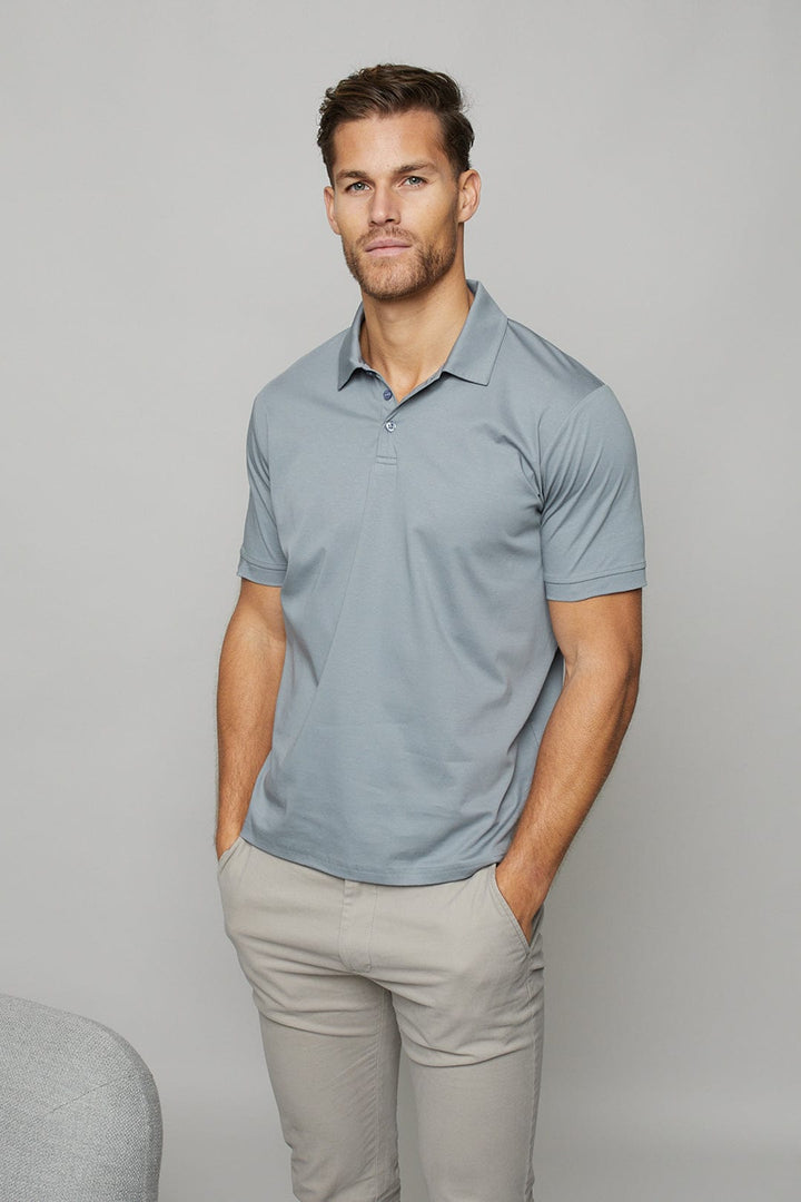 Luxe Mercerised Button Polo Shirt - Dusk Blue