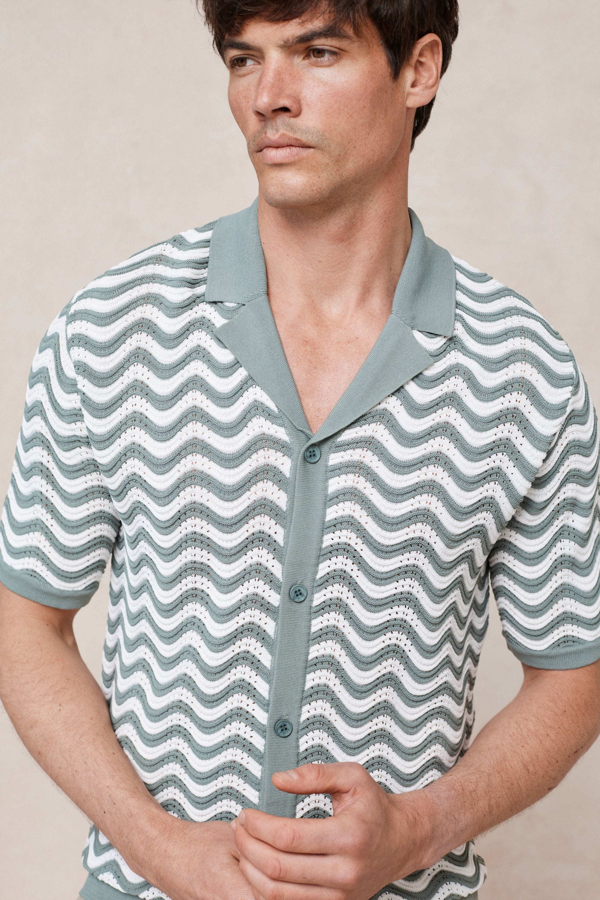 Serenita Knitted Shirt - Sage/White