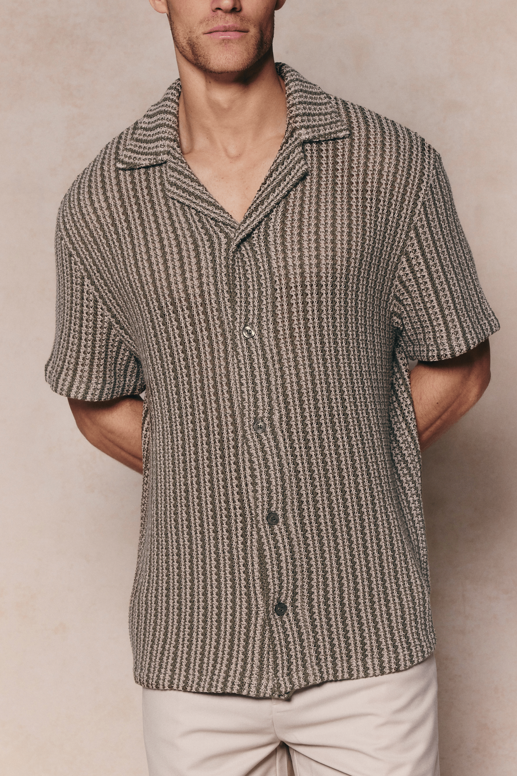 Salvador Knitted Camp Collar Shirt - Khaki/Sand