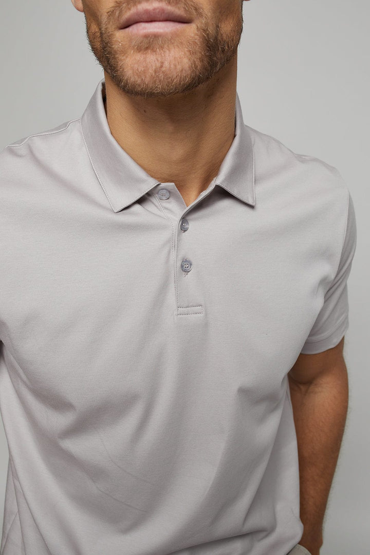 Luxe Mercerised Button Polo Shirt - Pale Grey