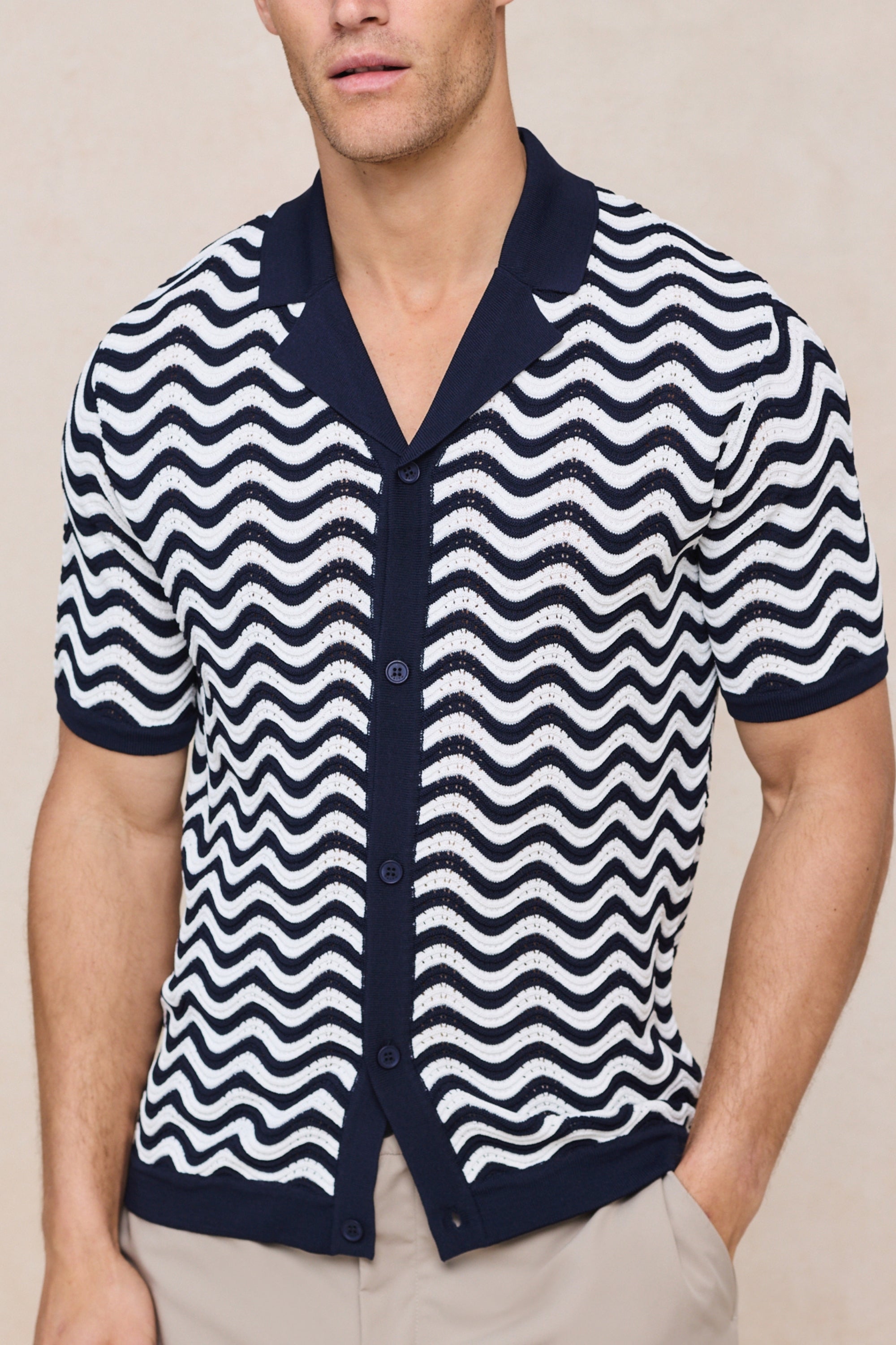 Serenita Strickhemd – Ecru/Navy