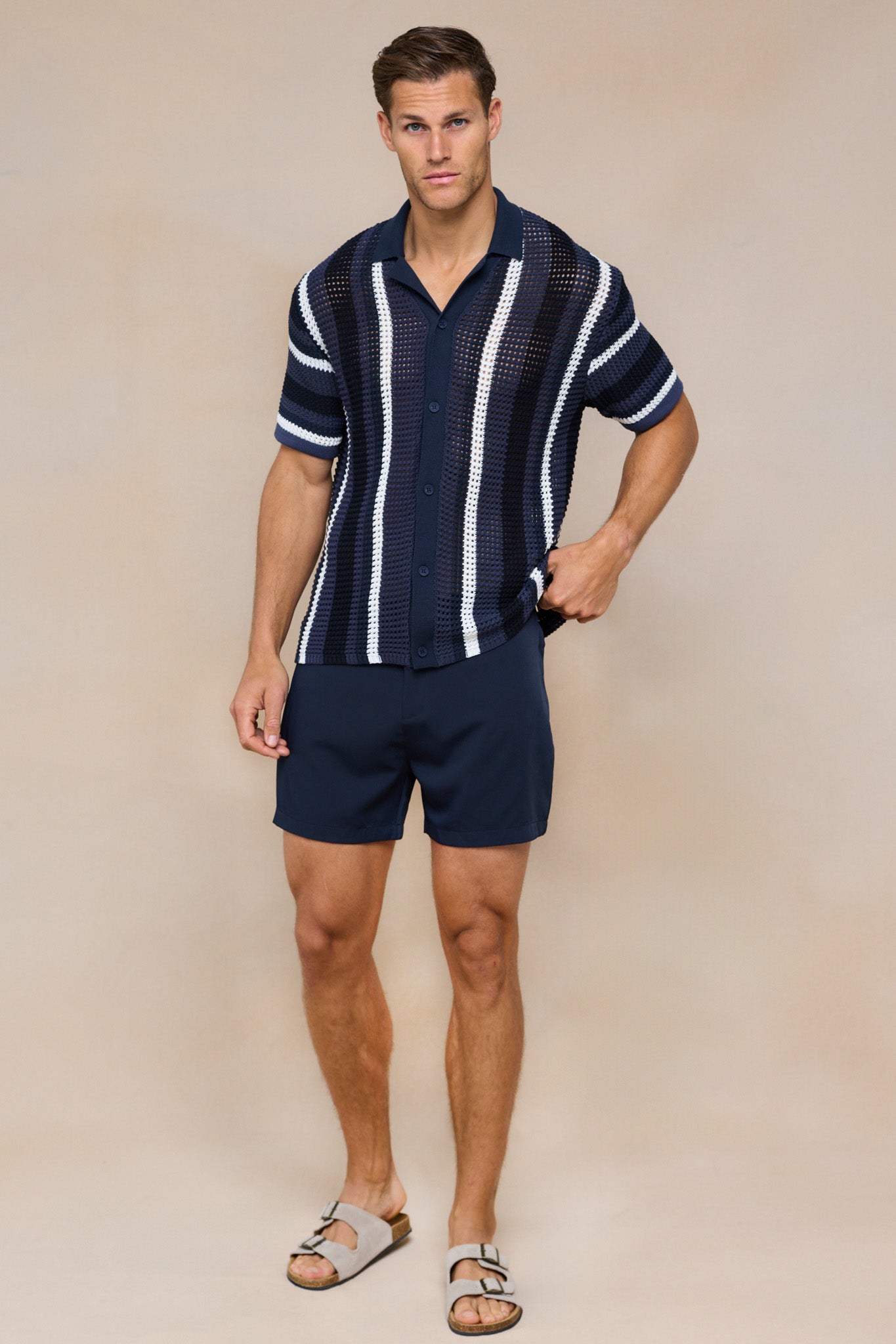 Dell'Amore Crochet Knit Shirt - Navy