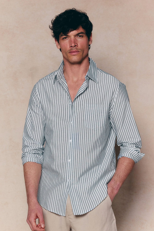 Abilo Striped Shirt - Khaki/Ecru