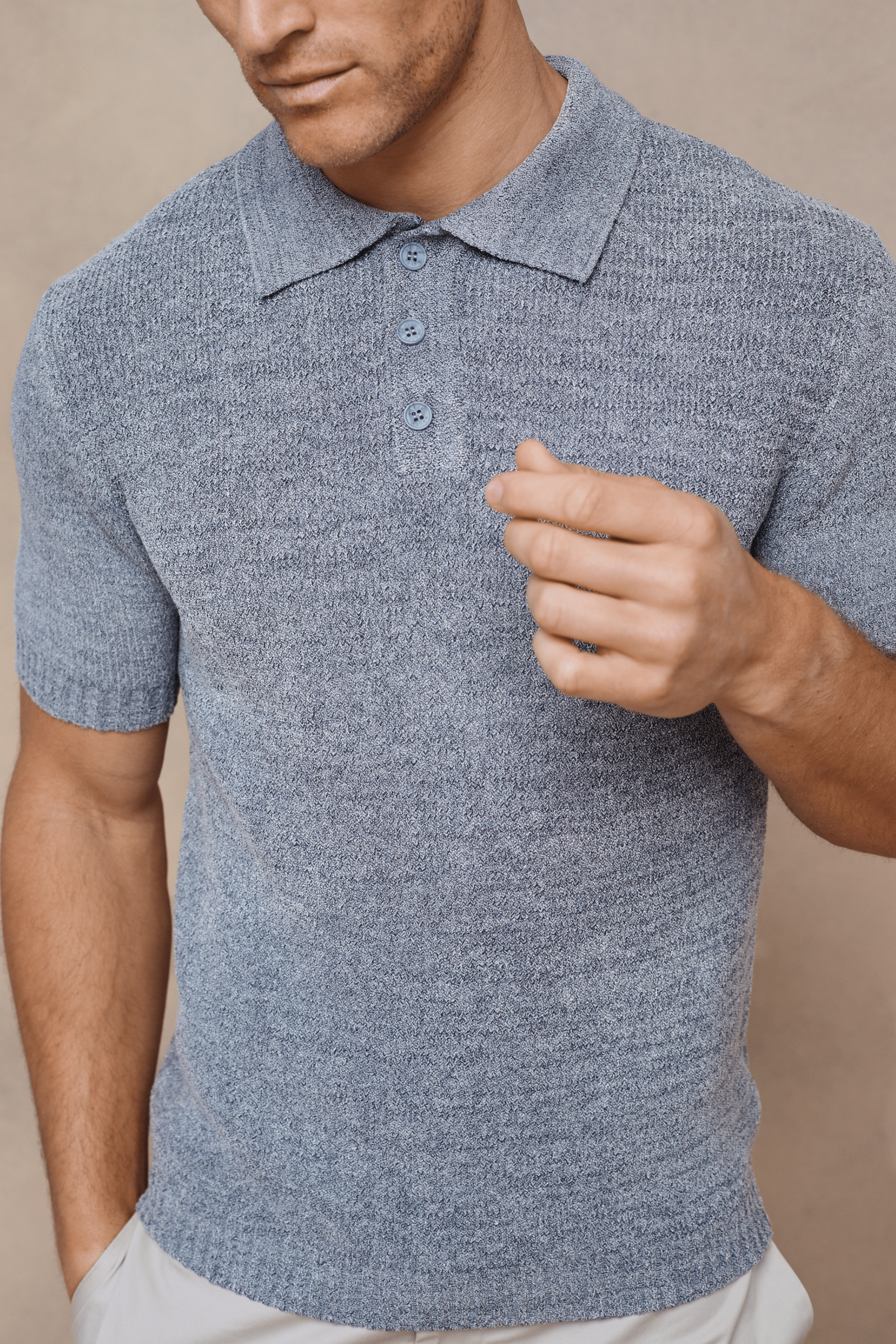 Sorelle Short Sleeve Rib Knit Polo - Grey