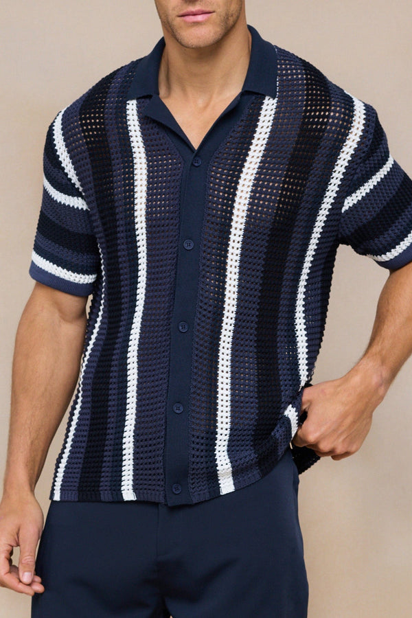 Dell'Amore Crochet Knit Shirt - Navy