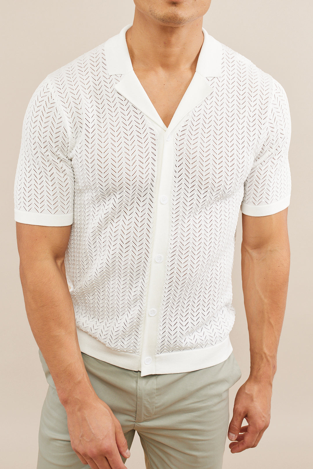 Torre Crochet Button Down Shirt - White