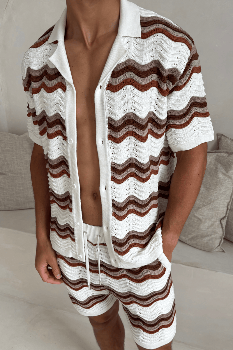 Primavera Häkelstrickshirt – Ecru/Braun