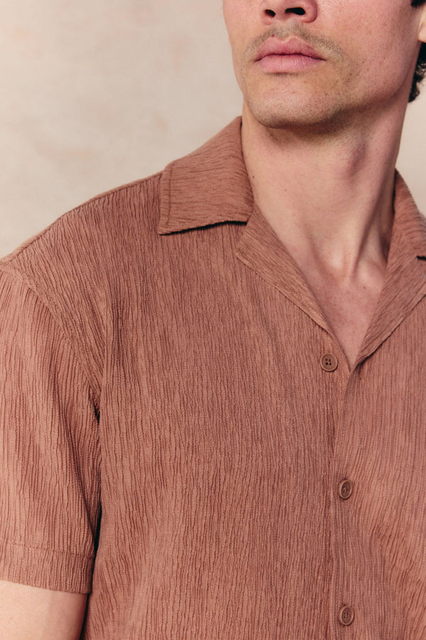 Gabriel Crinkled Tencel Short Sleeve Shirt - Rust