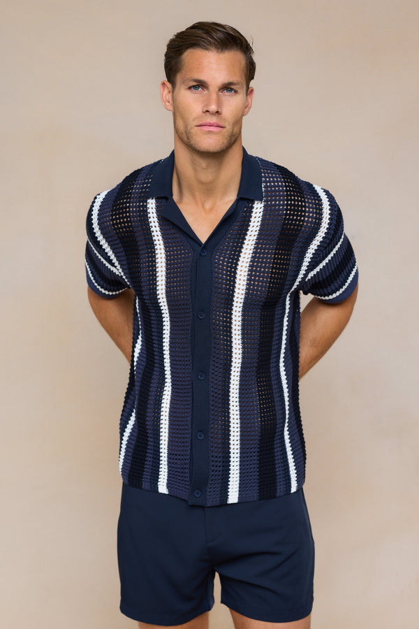 Dell'Amore Crochet Knit Shirt - Navy