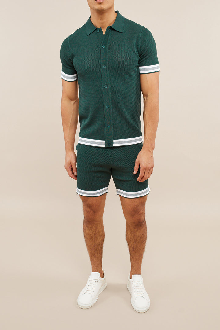 Arco Open Knit Shirt - Dark Green/White