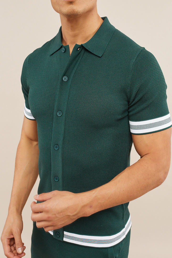 Arco Open Knit Shirt - Dark Green/White