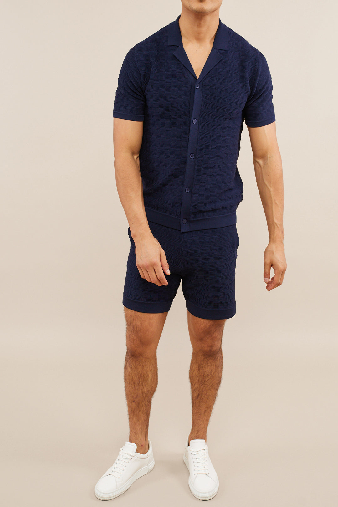 Ezra Knitted Button Down Shirt - Navy