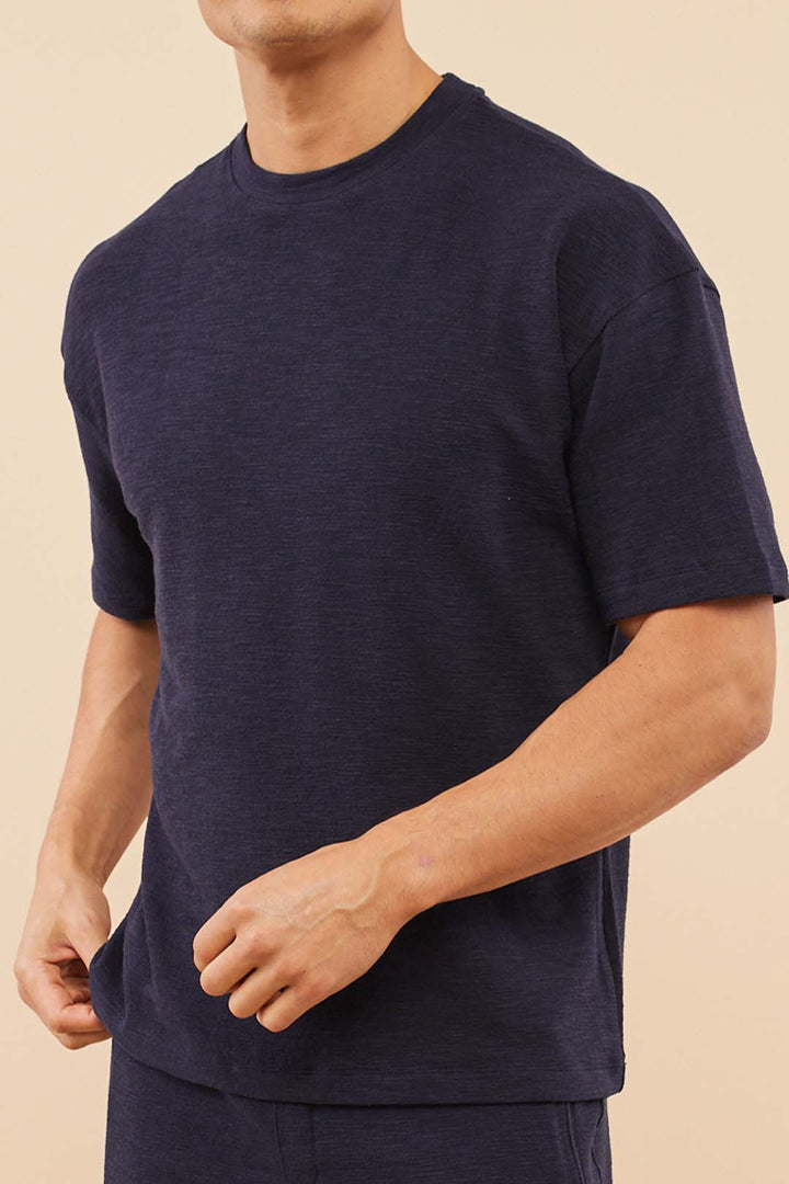 Raval Relaxed Textured T-Shirt - Midnight Blue