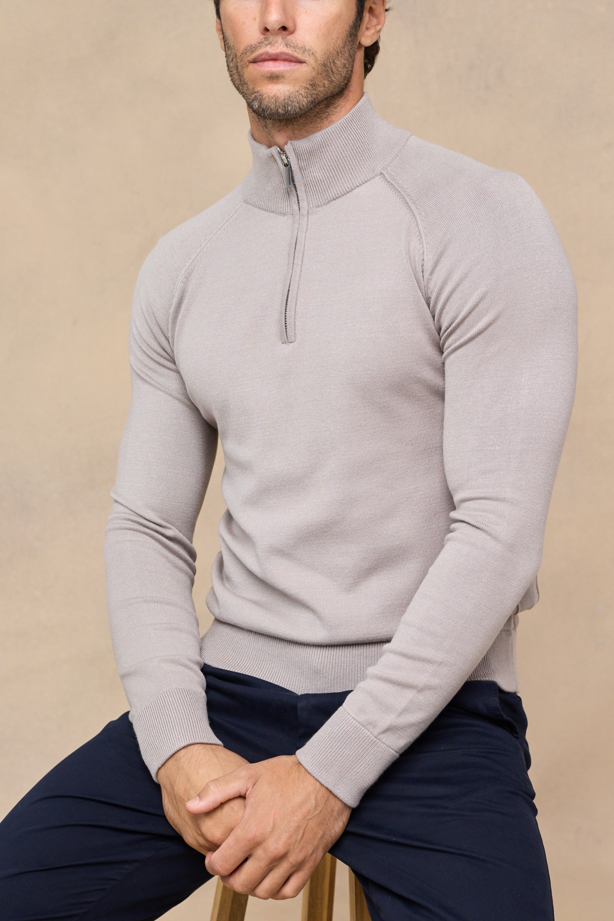 Alex Knitted Half Zip Jumper - Taupe