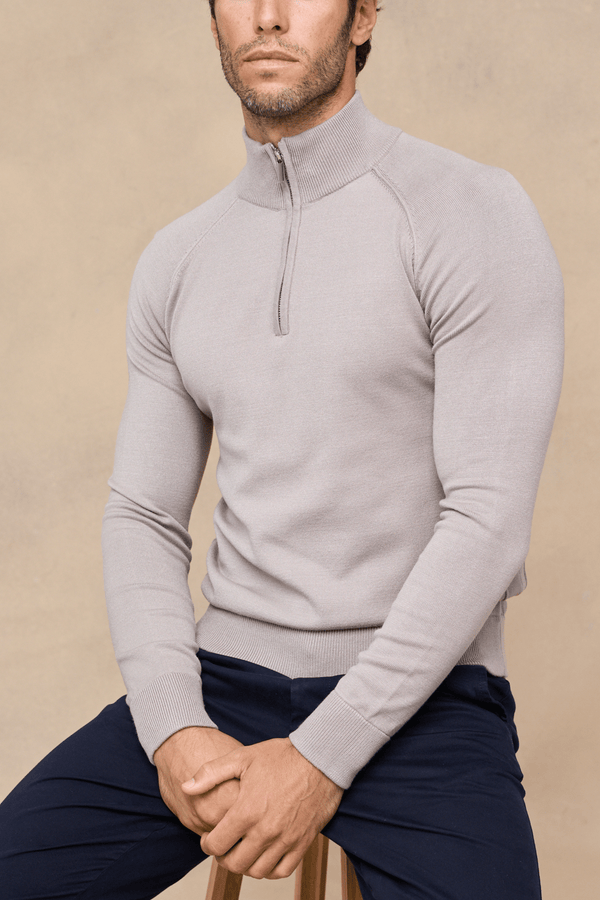 Alex Knitted Half Zip Jumper - Taupe