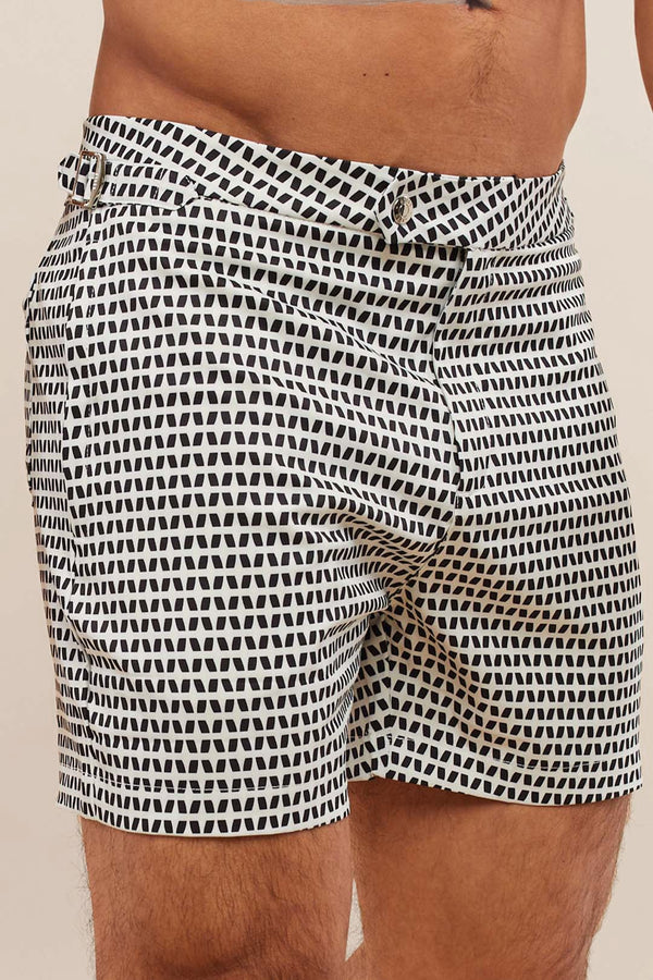 Evissa Printed Buckle Swim Short - Black/Cream