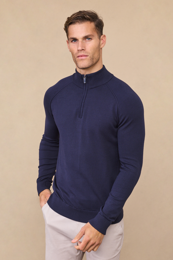 Alex Knitted Half Zip Jumper - Navy