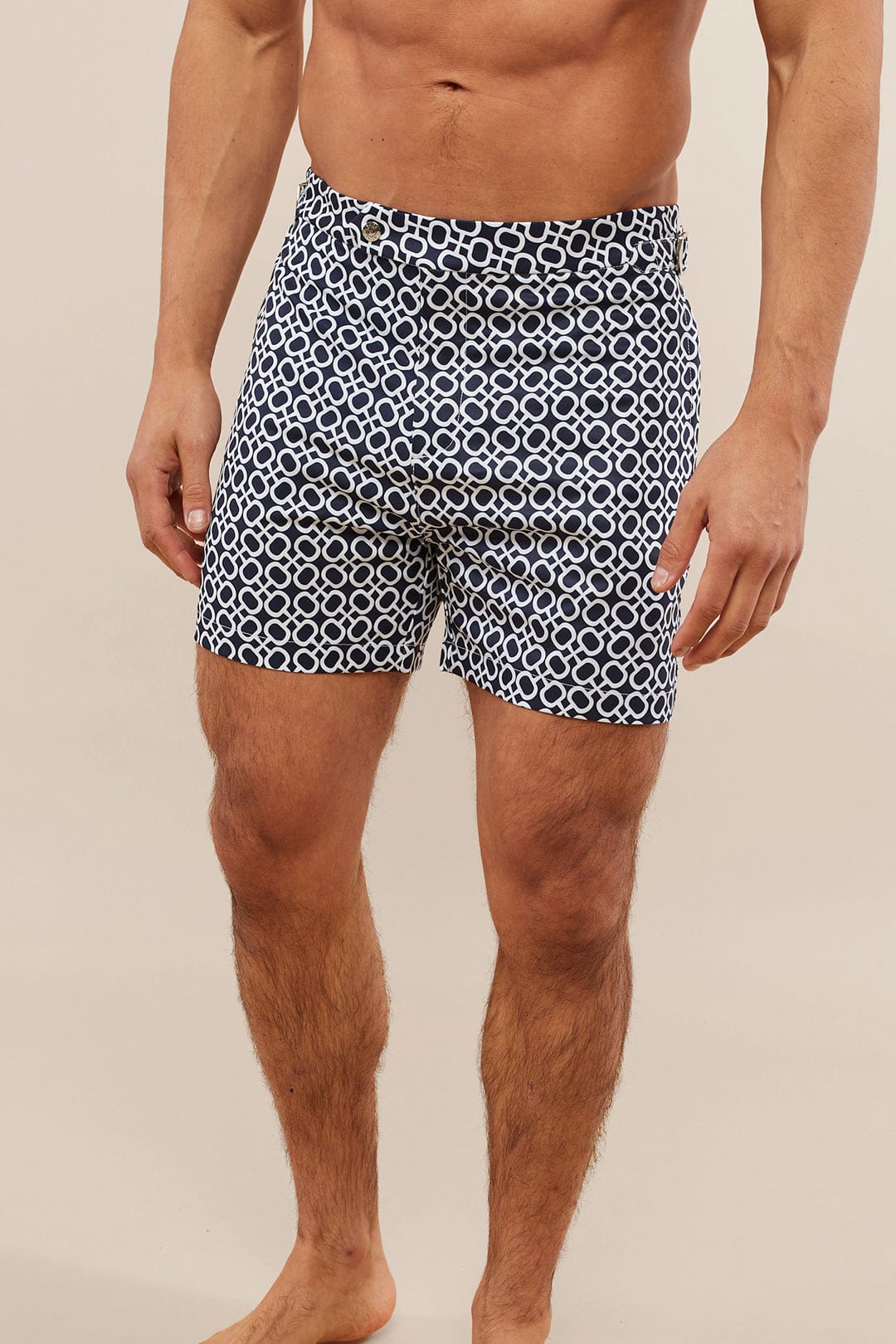 Cadena Printed Buckle Swim Short - Navy/White