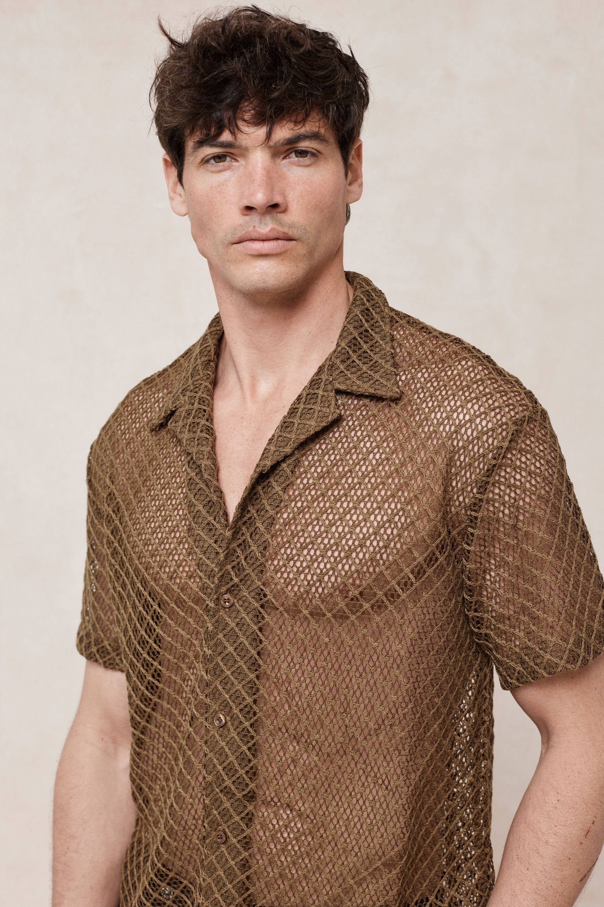 Marcelo Short Sleeve Lace Shirt - Brown