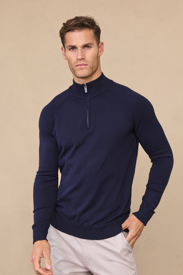Alex Knitted Half Zip Jumper - Navy