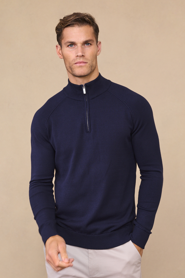 Alex Knitted Half Zip Jumper - Navy