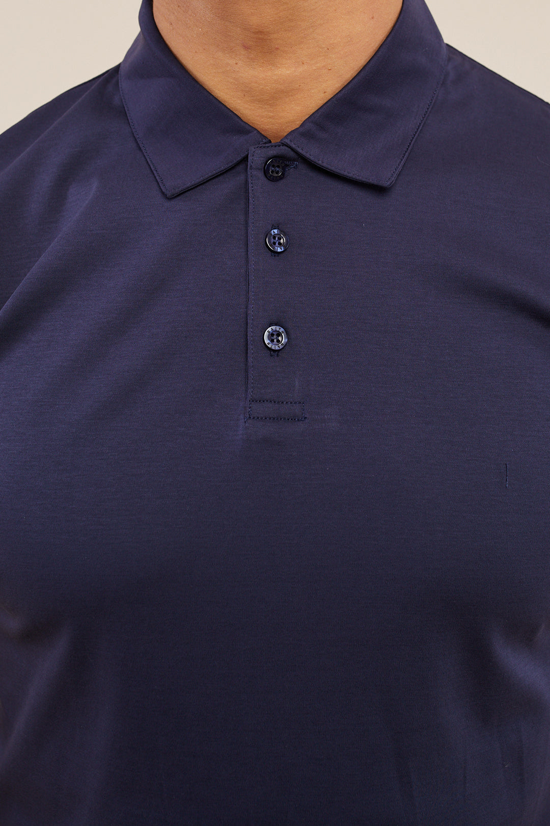 Luxe Mercerised Button Polo Shirt - Navy