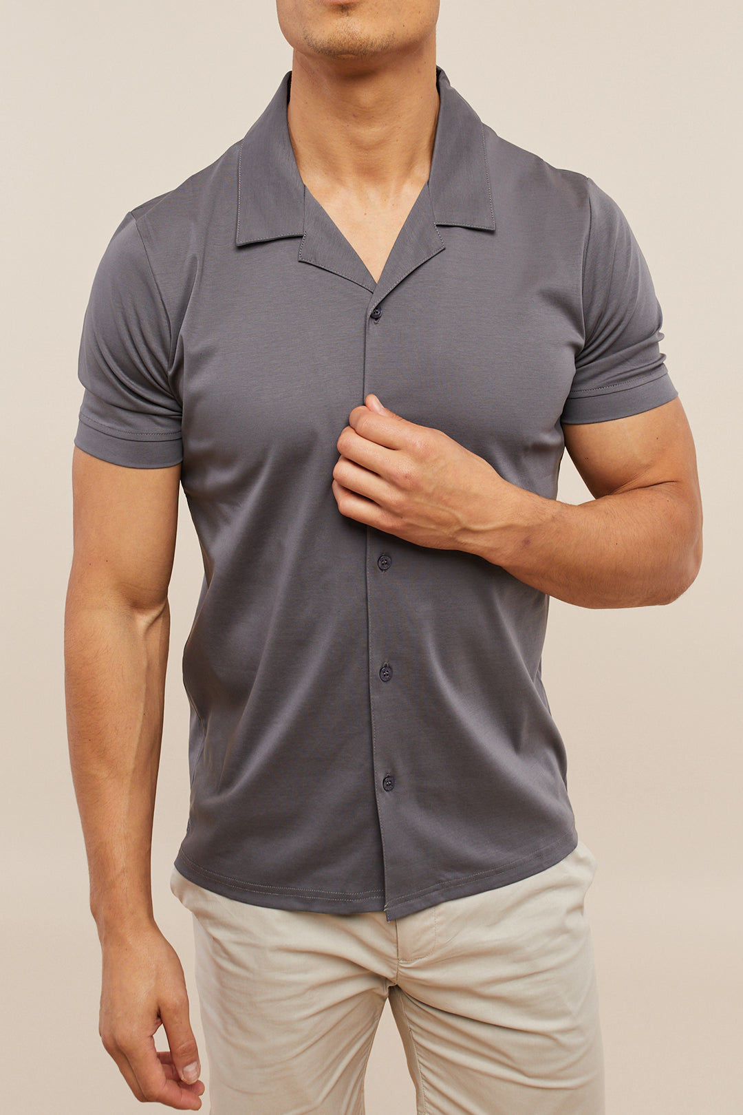 Luxe Mercerised Short Sleeve Shirt - Charcoal