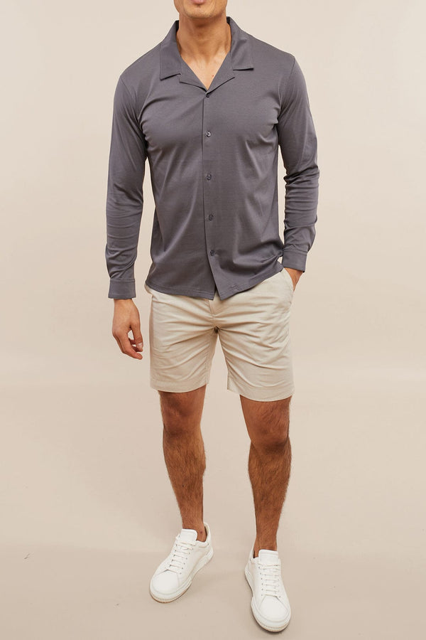 Luxe Mercerised Long Sleeve Shirt - Charcoal