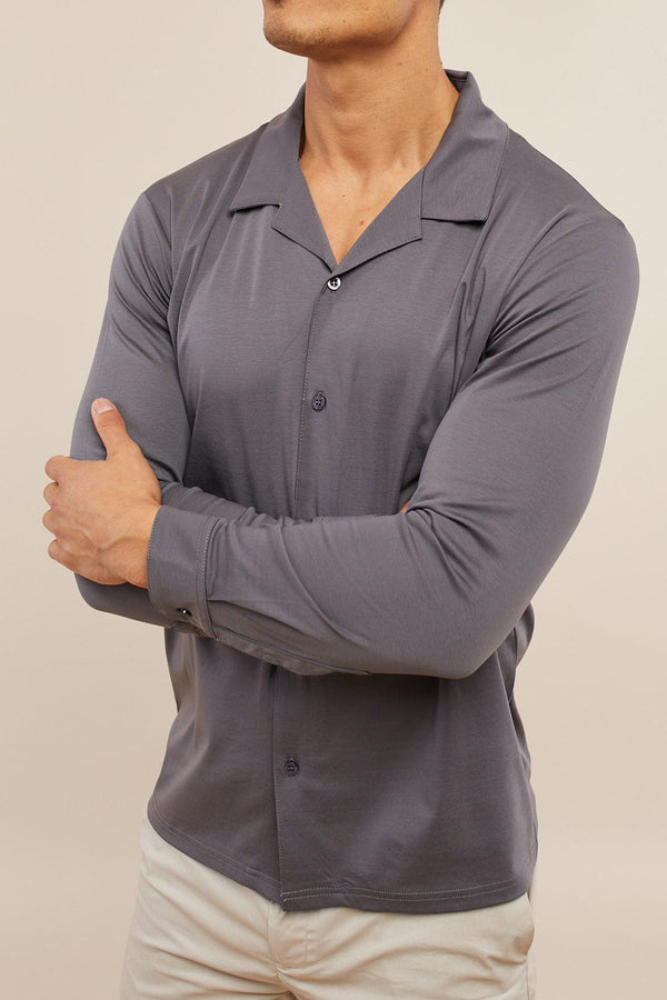 Luxe Mercerised Long Sleeve Shirt - Charcoal