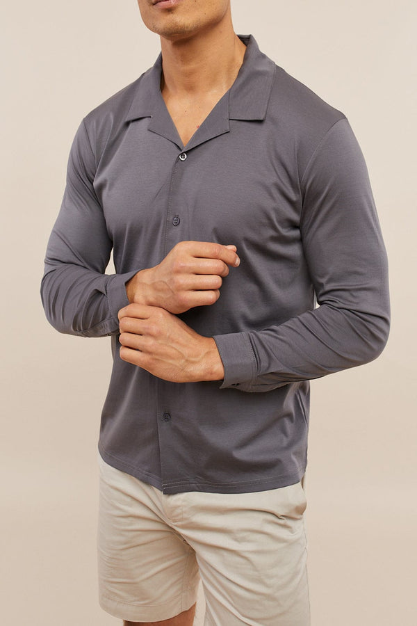 Luxe Mercerised Long Sleeve Shirt - Charcoal