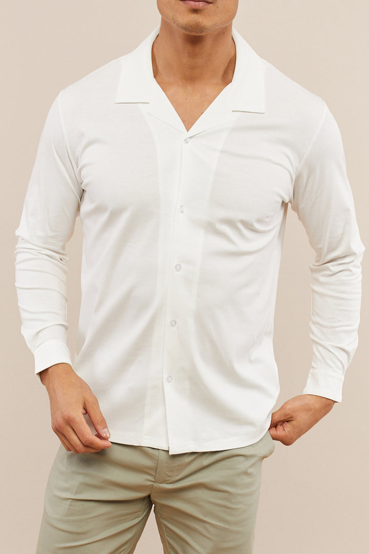 Luxe Mercerised Long Sleeve Shirt - Ecru