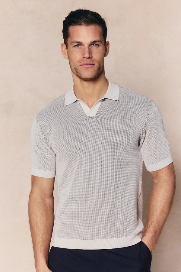 Oscar Two Tone Double Knit Polo Shirt - Neutral