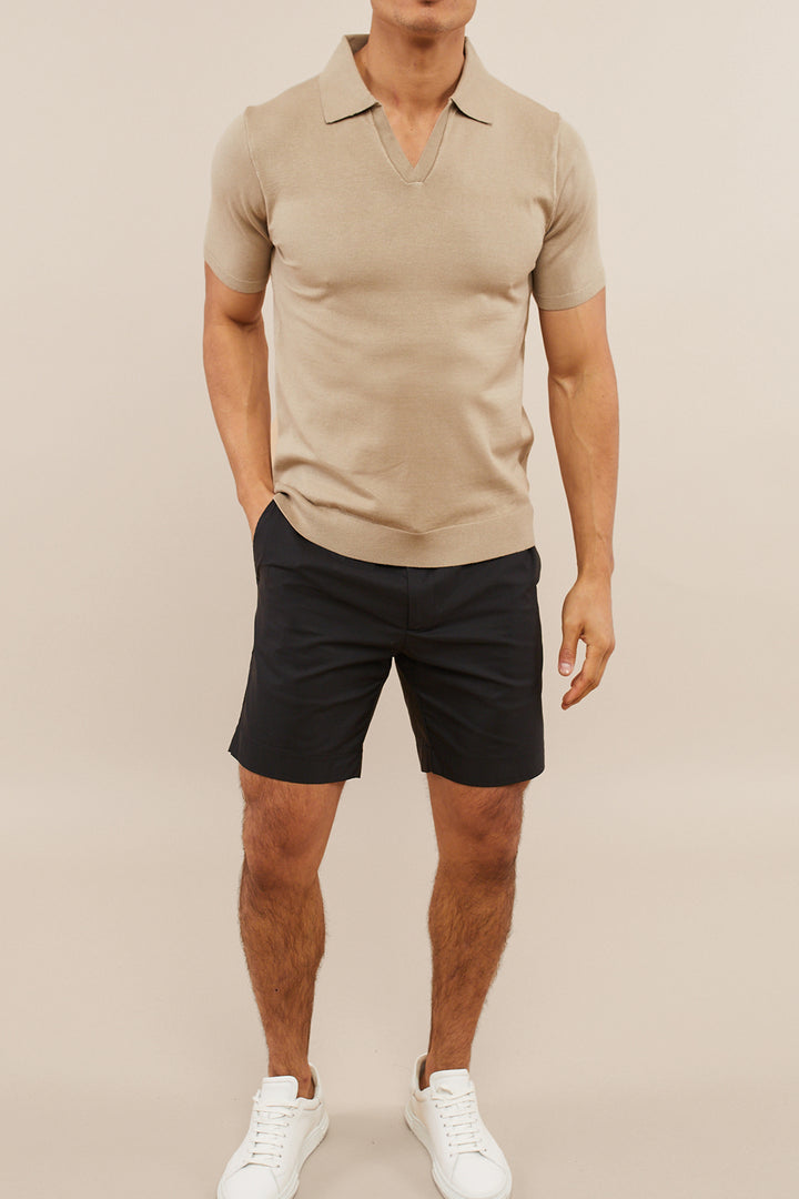 Privia Knitted Open Neck Polo - Sand